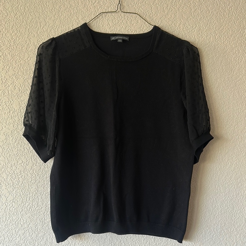 Elegant Black Top with Sheer Sleeves